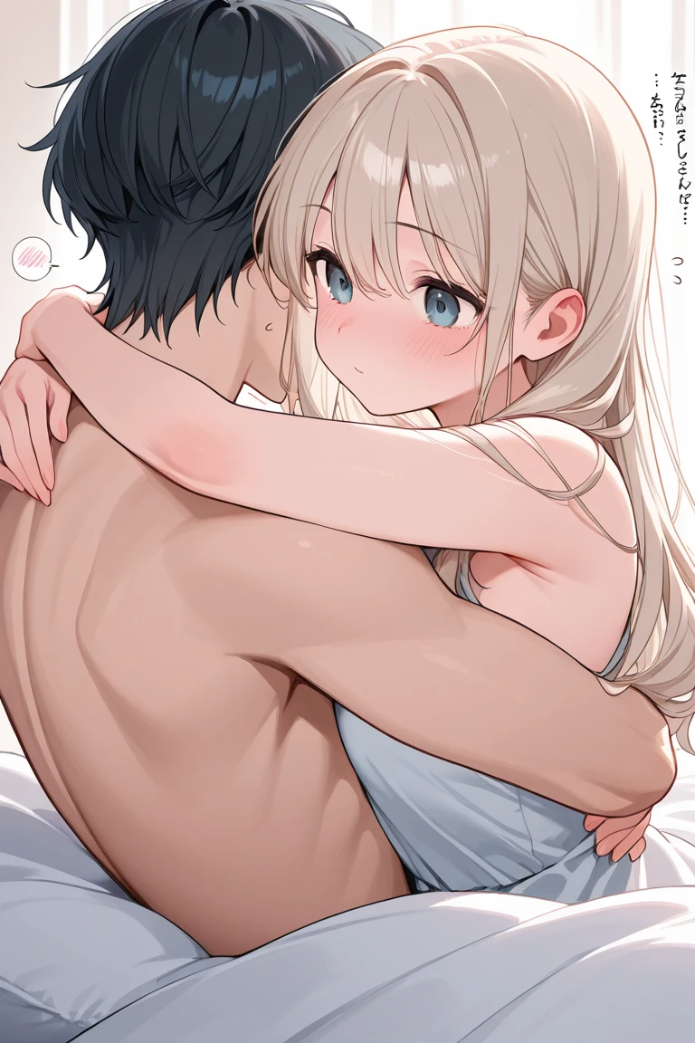 make a beautiful an anime girl open her hair also she should only cover her   area her  should  be medium size and she is sexing with other male and she is shying  and naked and one man sucking her breast/chest