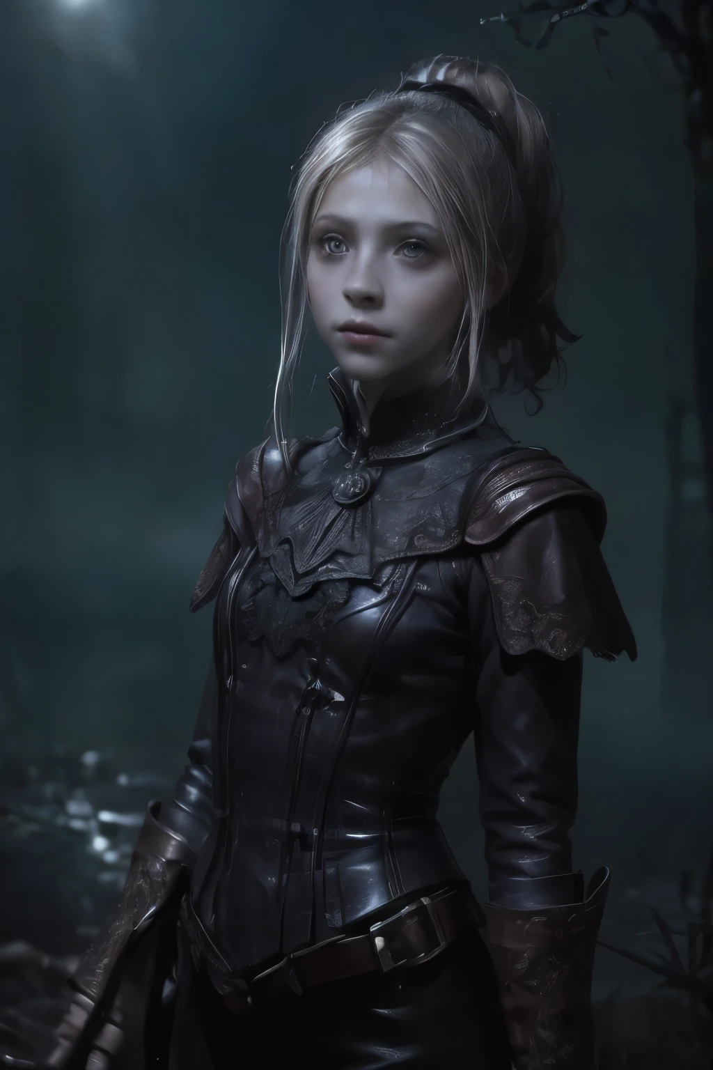 ((best quality)), ((masterpiece)), (detailed), score_9, score_8_up, score_7_up, score_6_up, (1girls), a female occultic knight, witch, knight, wielding a rapier-like sword, perfect face (((mastepiece, of the highest quality, super detailed))), photorealistic, Dark fantasy art, dark fantasy, ((gothic art)), ((Bloodborne inspired)), (Victorian era inspired), (Brotherhood Of The Wolf inspired), (typical witches hat sharing design features of a hunter's cap), (leather trousers with buckles and belts), (occultic vibe), (cosmic horror vibe), (occultic military uniform), (military witch), ((intricate and beautiful cloth and leather clothing)), (regal and elegant, a person of great social importance), ((mature, foreboding atmosphere)), ((dark and gloomy)), ((((Highly detailed face)))), small thin nose, Small thin lips mouth, (((Very sharp focused eyes))), ((perfect symmetrical beautiful eyes)). looking here, (resolved expression), (resolute expression), (sad face), beautiful (((very small breasts))), (((little boobs))), (((tiny breasts))), (((flat chest:0.1))), (((very tiny boobs))), (((very flat chested))), ((brunette)) hair, ((long ponytail, thick ponytail, heavy ponytail)), very long eyelashes, soft lighting