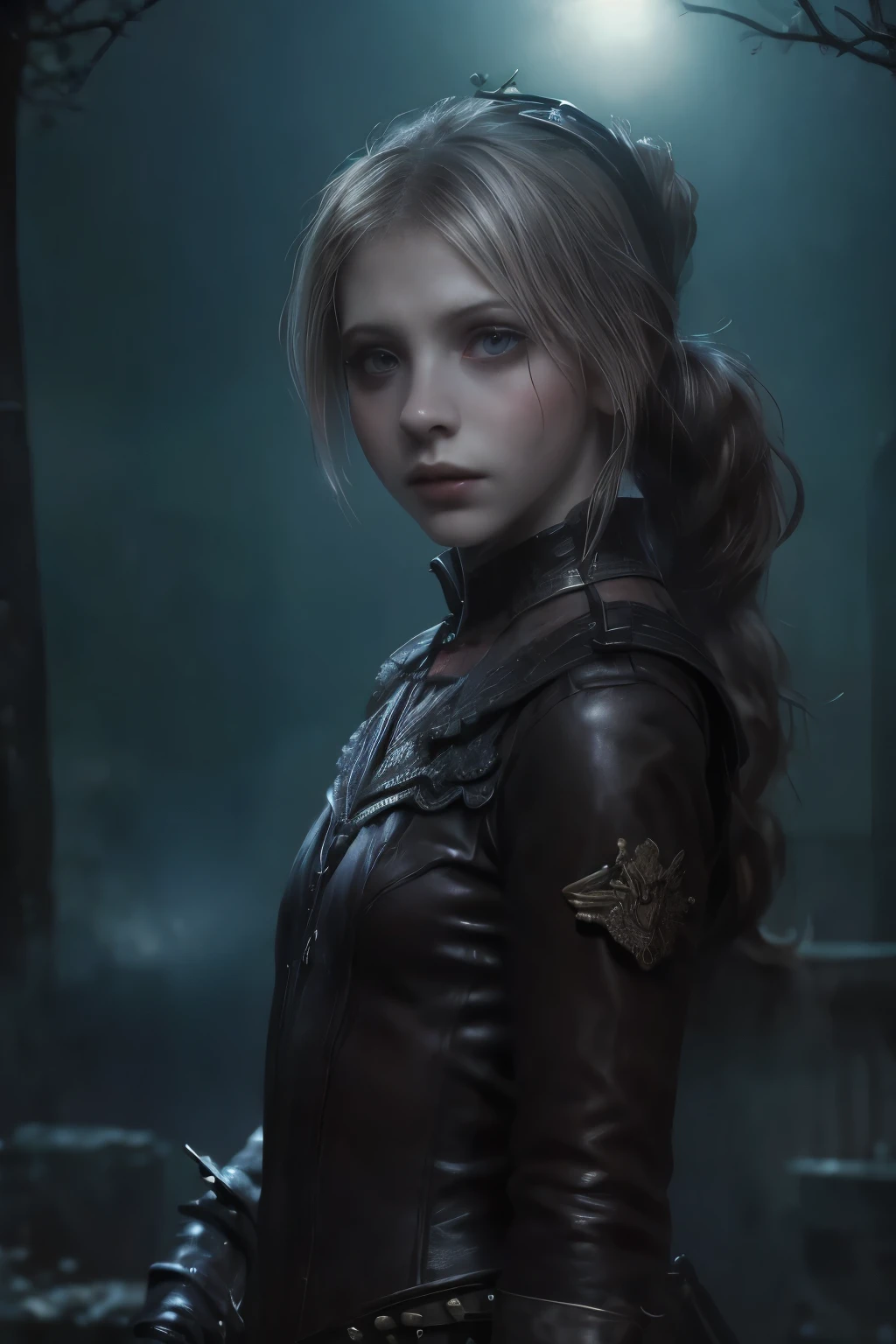 ((best quality)), ((masterpiece)), (detailed), score_9, score_8_up, score_7_up, score_6_up, (1girls), a female occultic knight, witch, knight, wielding a rapier-like sword, perfect face (((mastepiece, of the highest quality, super detailed))), photorealistic, Dark fantasy art, dark fantasy, ((gothic art)), ((Bloodborne inspired)), (Victorian era inspired), (Brotherhood Of The Wolf inspired), (typical witches hat sharing design features of a hunter's cap), (leather trousers with buckles and belts), (occultic vibe), (cosmic horror vibe), (occultic military uniform), (military witch), ((intricate and beautiful cloth and leather clothing)), (regal and elegant, a person of great social importance), ((mature, foreboding atmosphere)), ((dark and gloomy)), ((((Highly detailed face)))), small thin nose, Small thin lips mouth, (((Very sharp focused eyes))), ((perfect symmetrical beautiful eyes)). looking here, (resolved expression), (resolute expression), (sad face), beautiful (((very small breasts))), (((little boobs))), (((tiny breasts))), (((flat chest:0.1))), (((very tiny boobs))), (((very flat chested))), ((brunette)) hair, ((long ponytail, thick ponytail, heavy ponytail)), very long eyelashes, soft lighting