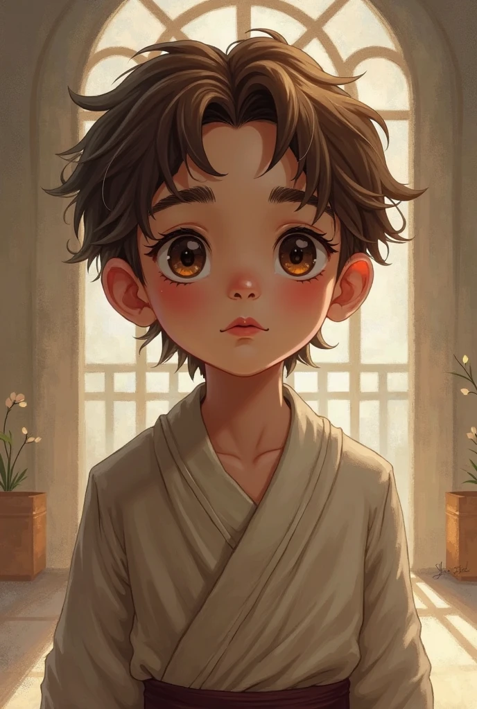 Briton，children's，schoolboy，Behind bars，White robe，with hair dishevelled，haystack，shadowy，oil painted