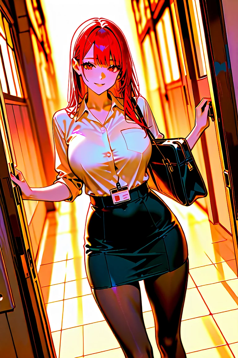 There is a woman in a short skirt and a backpack, dressed as a school girl, cosplay photo, cute, in the school hallway, high girl school, college girl, school girl, pink hair, long pink hair, nordic girl, nordic, green eyes, miniskirt, wide sweater, smiling, cute, small curvy, sexy and sensual, captivating and tempting, Very attractive and beautiful girl, model body, perfect body, sensual body, very feminine body, ultra high resolution, 8k, Best quality, Masterpiece, hyper realistic, amazing, extremely detailed, Sharp focus, Detailed face, Perfect legs, silky skin, Playboy photo style, sinuous look, cinematic lighting, perfect eyes, perfectly defined eyes, detailed eyes, Highly detailed body, Masterpiece, Detailed and tempting lips, Very large breasts, marked breasts