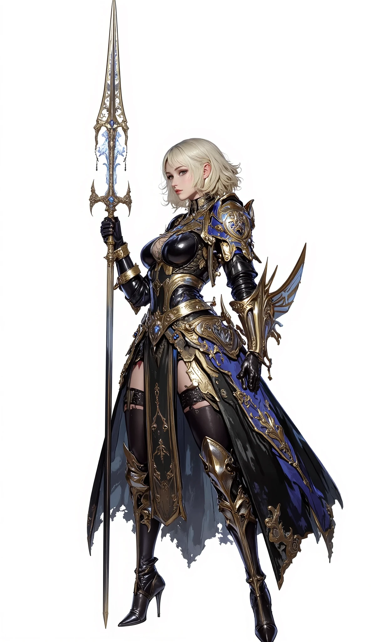 (Masterpiece:1.5,Top Quality:1.3,Amazing Quality:1.3), (Pulsating stance), (Anime Character), ((nsfw)), Solo, Full Length, Chiara, 1 Girl, ((Sexy cute girl:1.5)), White Skin, Silver Gauntlets, Silver Boots, Western sexy Armor, Shining Clothes, gleaming decorations, ((with gigantic Claymore weapon:1.6)), ((sword dance:1.5)), (sexy&fighting pose:1.2), (Wielding a Claymore weapon:1.5),pulsatile, The best of the Middle Ages, Female warrior, ready to fight, glamorous, blond hair, gothic dress, muscular body, sophisticated and glittering medieval armor, beautiful, very precise and delicate animation, vivid colors, unreal world, fantasy delusion, ((full body view)), (((not background, White background))),
