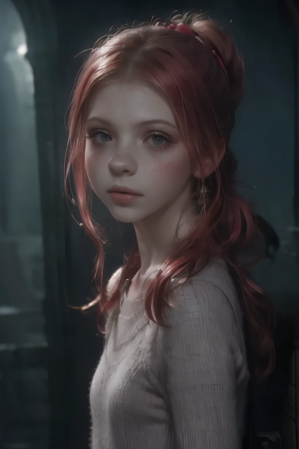 ((best quality)), ((masterpiece)), (detailed), (2girls), perfect face (((mastepiece, of the highest quality, super detailed))), score_9, score_8_up, score_7_up, score_6_up, cinematic picture of ((2girls)), ((girls)), young, adorable, cute, innocent, thin, short, skinny small, (cute face), Long hair, a-line haircut, freckles, freckles on body, freckles on face, blushing, small breasts, fit, bright blue eyes, ((small waist)), cute, feminine, sweet, (puffy nipples), erect nipples, natural skin, british:1, shy, in dark bedroom, face focus, low light, dark night, shadows, short stature, slim skinny anorexic body, petite anorexic body, round face, youthful face, candid, perfect eyes, real life photo, selfie, portrait, toned belly, photorealistic, ((((Highly detailed face)))), small thin nose, Small thin lips mouth, (((Very sharp focused eyes))), ((perfect symmetrical beautiful eyes)). looking here, (resolved expression), (resolute expression), (sad face), (embarrassed), (mature, foreboding atmosphere), (((ginger hair, red hair))), long hair, ((long ponytail, thick ponytail, heavy ponytail)), very long eyelashes, soft lighting, ((puffy sweater)), (front facing)