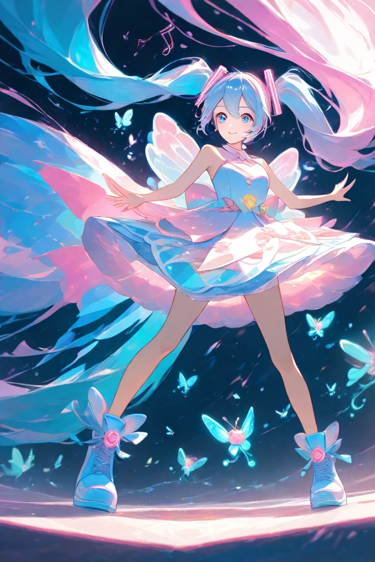 Octane Render、nffsw、(Hyper-detailing: 1.15)、(Soft light、sharp: 1.2)、songstress、sings、full body Esbian、ultradetailed eyes、Full Paint、Splash、(Floral hair ornament、butterfly hair ornament)、 masutepiece、Anatomically correct、Sing as if floating in the light