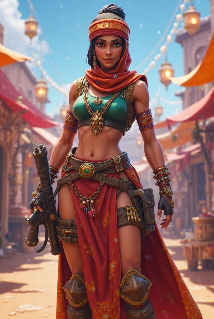 Ruby,jewelry,green eyes,blue hair,makeup,ponytail,
detachedsleeves,cleavage,midriff,bareshoulders,necklace,bracelet,earrings,choker,puffy sleeves,shoes,harem pants,hair ornament,red top,
upper body,solo,
desert castle,morning,
(insanely detailed, beautiful detailed face, masterpiece, best quality),<lora:RubyDC:0.8>,