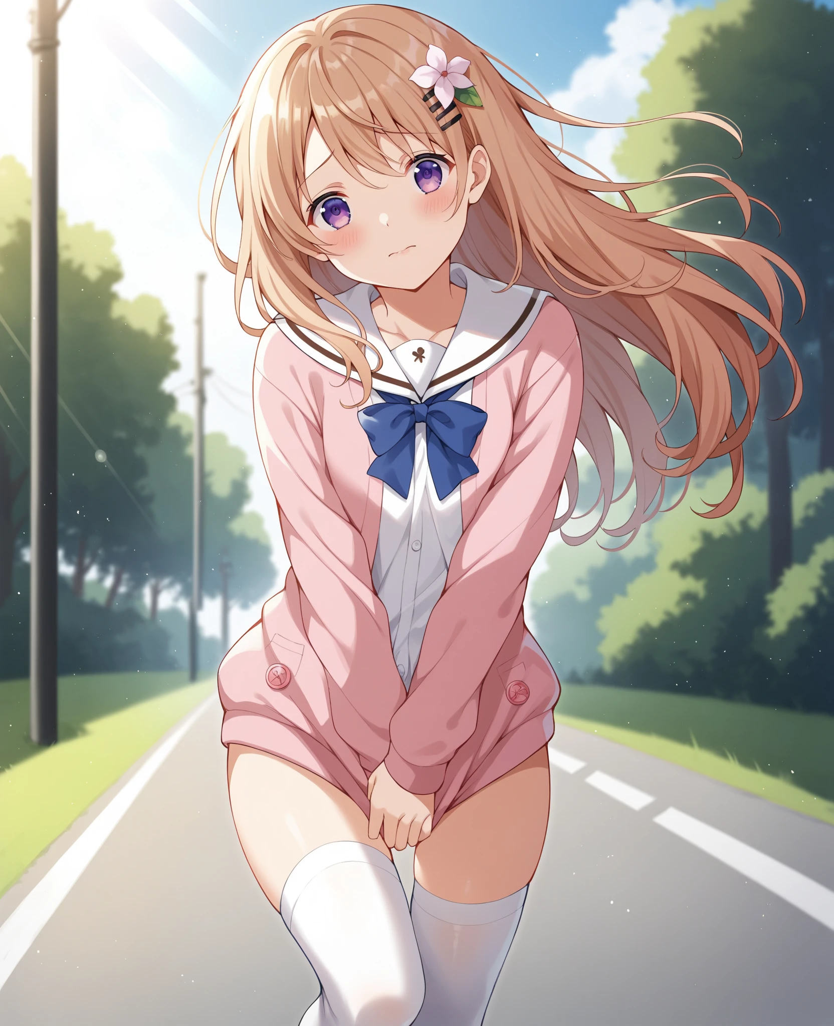 ((best quality)), ((Masterpiece)), realistically, ((1 girl)), outdoor, smile, (tennis dress), (track field), daytime, glitter hair, glowing eyes, (((sit with knees raised))), (((microskirt))), Blush, daytime, sweat, see through dress, nipples, sleeveless shirt, (((pussy reveal))), armpit, 16 years old, hesitate, masterpiece, highest quality, Highest resolution, highest detailed face, perfect hands, perfect anatomy, medium breast, (((full body view))), long hair, 1girl, pleated skirt, sexy pose, side view, medium breast, spread legs little, twintails, arm up, skirt lift, front view angle, view from below, beach, Riho Tsukishima, golden hair,