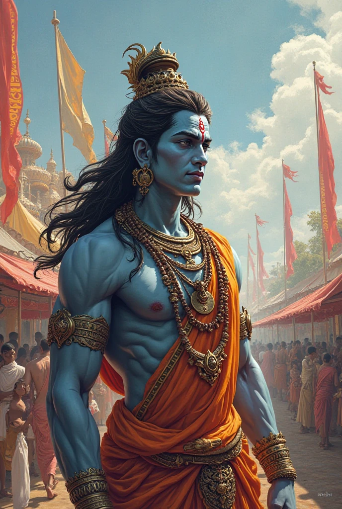 "Shree Krishna, divine aura, serene expression, vibrant colors, intricate details, ethereal background, sacred symbol, majestic posture, divine light, celestial beauty, divine grace, divine love."