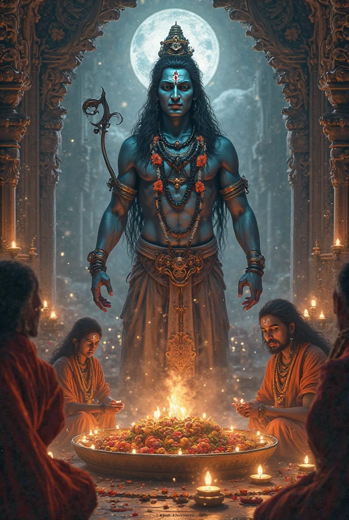 Poor people worshiping Lord Shiva
