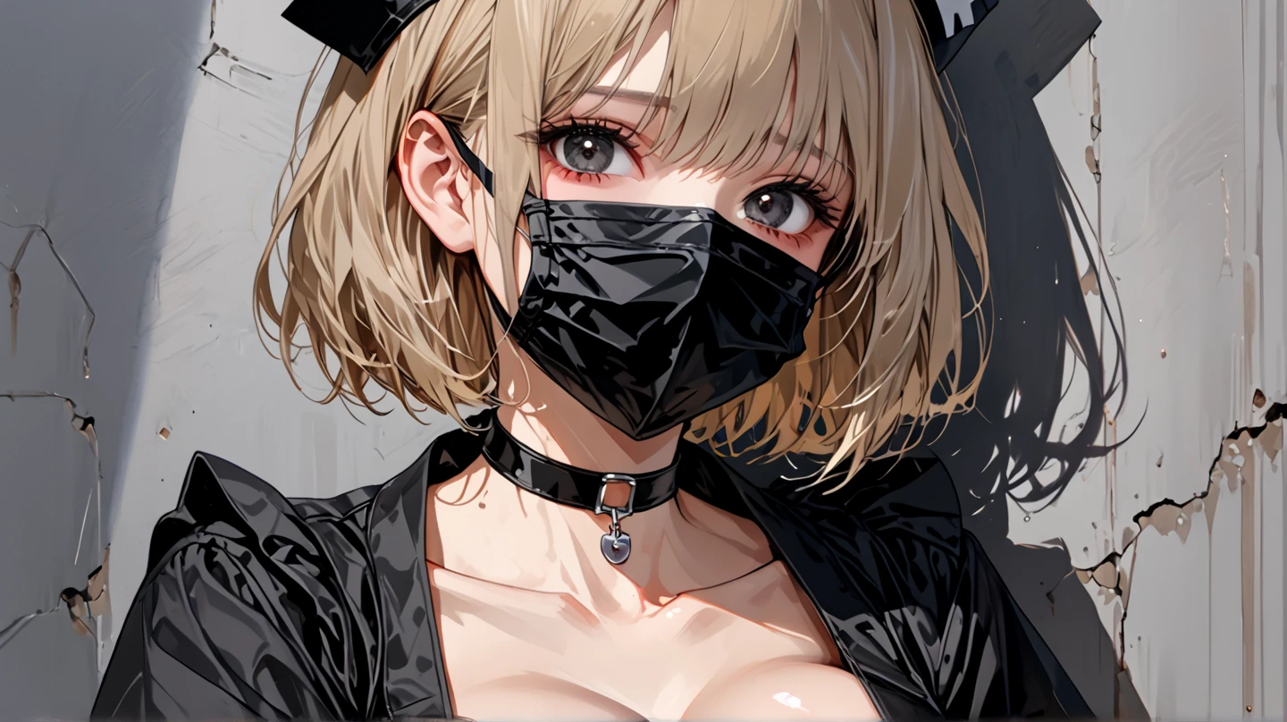 Anime cat girl with a black medical face mask wit cum on face porn