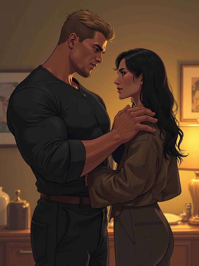 Hot sexy teacher, black hair, muscular, wearing collared shirt, big pecs, abs, groping student, gay