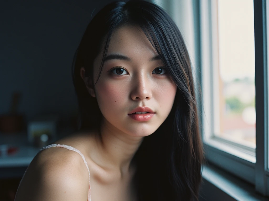 (Feching herself, editorial photograph of a 19-year-old Japanese woman: 1.4), (Highly detailed face: 1.4) (smiling: 0.7) (dark interior background, moody, intimate setting: 1.3)

Taken by Lee Jeffries,
Nikon D850,
Film stock portrait photography,
400mm retail version,
f/1.6 camera lens,
Rich colors,
Hyper-realistic,
Realistic texture,
Dramatic lighting,
Cinema 800,
Professional makeup [

(This image features a young Japanese woman