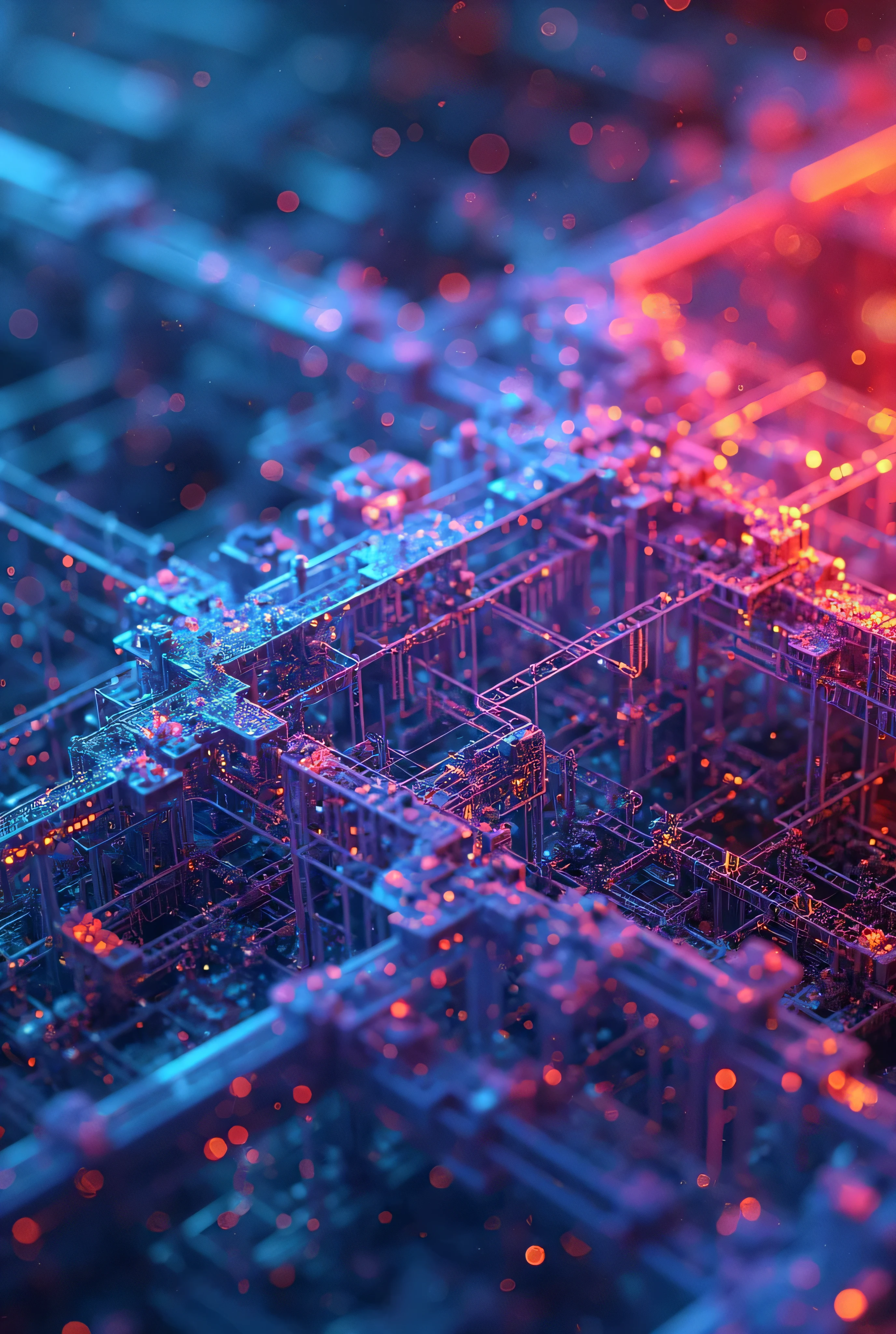 A close up of a computer circuit board with many small squares - SeaArt AI