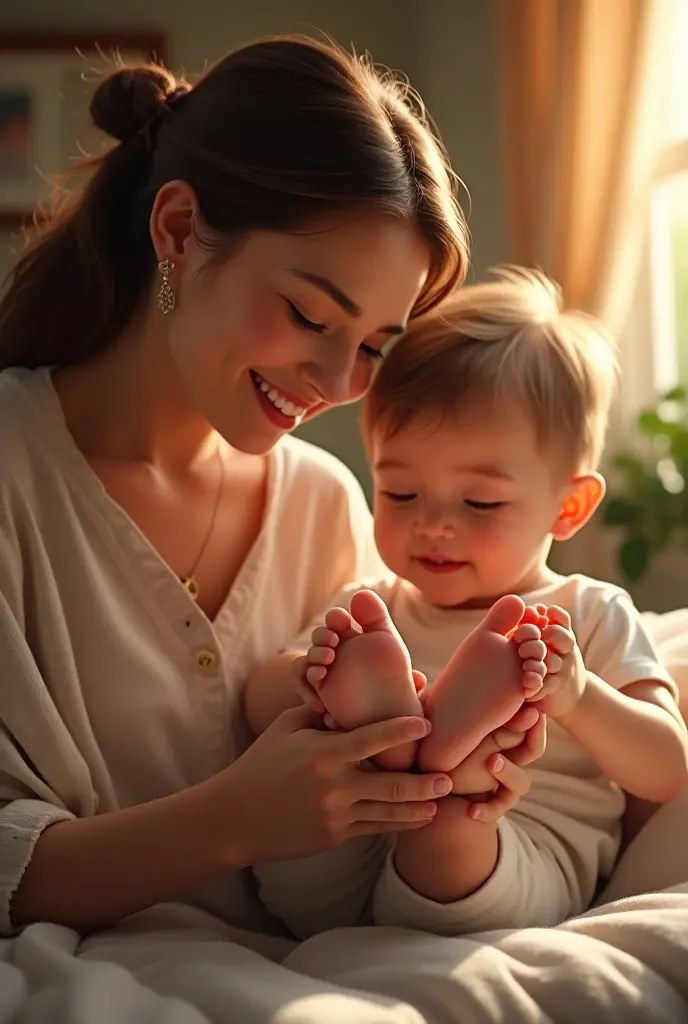  mother show soles feet of son, foot focus, soles focus, toes