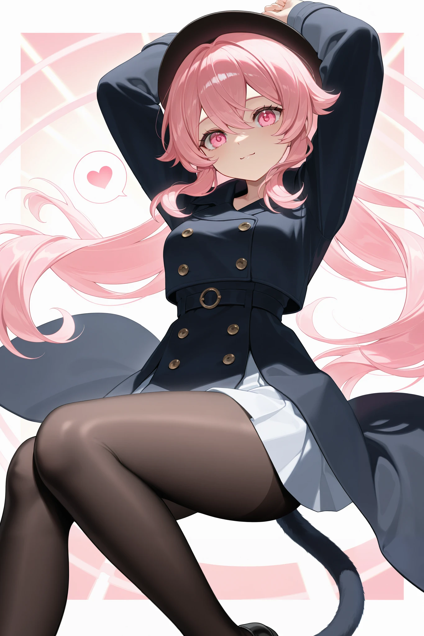 Girl with pink hair, long twin-tail hairstyle, ((small pink bushy eyebrows)), dressed in gothic lolita clothing, lolicon (Zankuro) drawing style by zankuro artist, Zancro style, image uploaded to R34, flirty smile, lifting her dress to show her wide, naked hips, underwear in her hands, breasts out