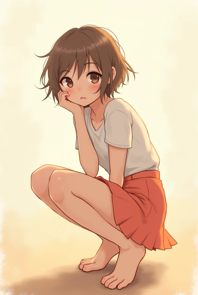 Anime girl wearing white cotton socks with her feet showing