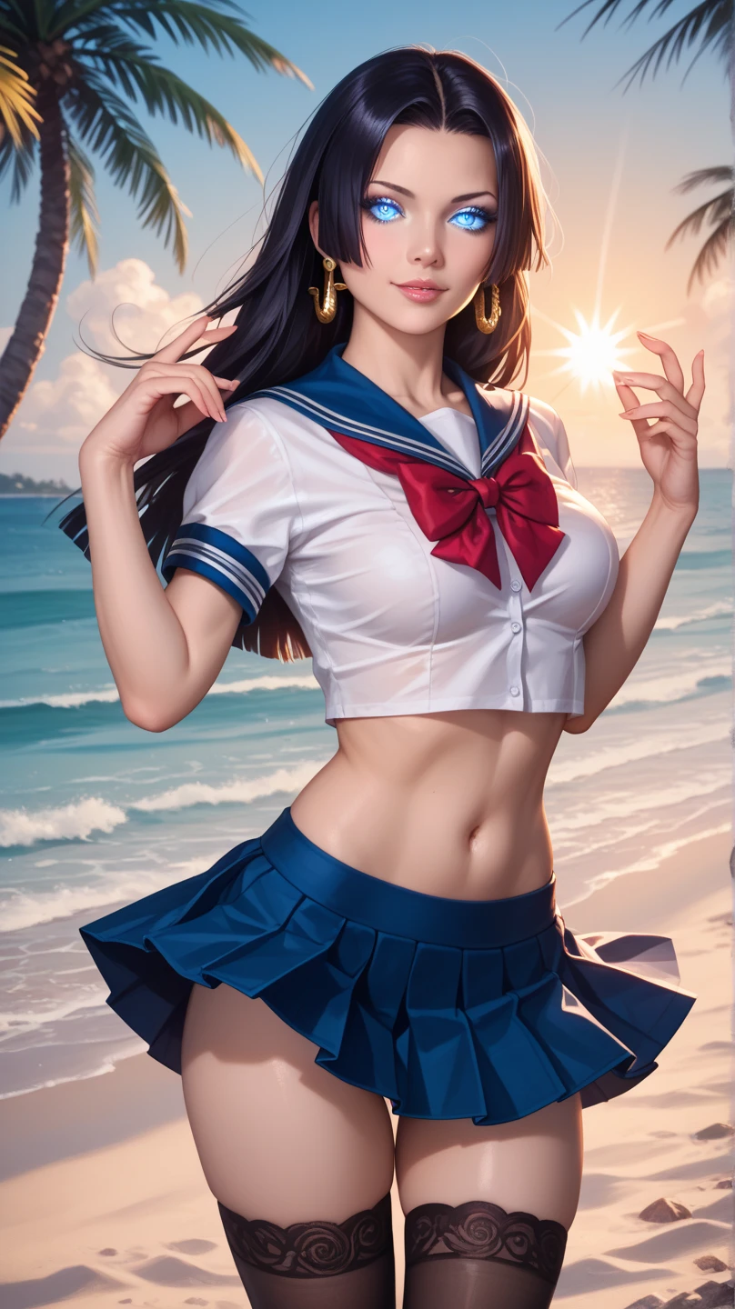 (masterpiece:1.2, top-quality), (realistic, photorealistic:1.4), beautiful illustration, (natural side lighting, movie lighting), nsfw,
beautiful detailed hair, beautiful detailed face, beautiful detailed eyes, beautiful clavicle, beautiful body, beautiful chest, beautiful thigh, beautiful legs, beautiful hands,
looking at viewer, 1 girl, japanese, high school girl, perfect face, cute and symmetrical face, shiny skin,
(long hair, straight hair, brown hair), forehead, gray eyes, slant eyes, big eyes, long eye lasher, (medium breasts), (small ass, thin thighs), slender, outstanding style,
((sleeveless navy sailor shirt, open front, navel, navy sheer micro mini skirt, red sailor scarf), choker, wrist chakra, hairband), earrings, ,
(beautiful scenery), evening, summer, (riverside), (squatting, crouching, hands on chest, skirt hold), (seductive smile, upper eyes, parted lips),