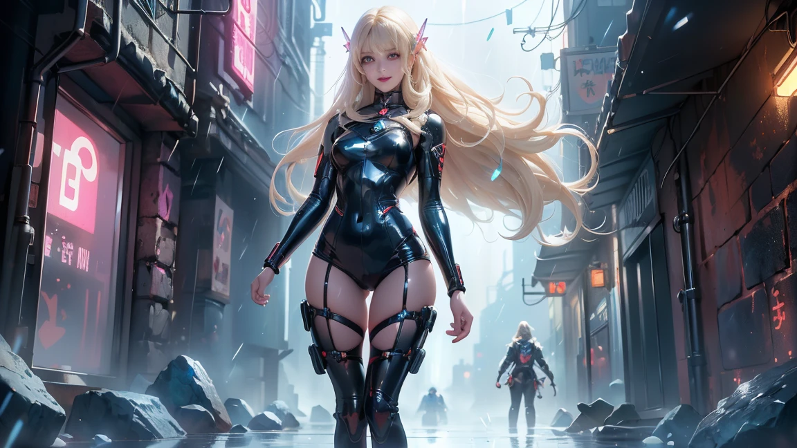 (cyborg girl),(cyborg girl:1.5),maid android,((1girl)),((mechanical robot girl with extremely cute and beautiful pale blue hair)),
(large breasts:1.4),saggy breasts,(((pale blue bob hair:1.35,colored inner hair,short hair,ear breathing))),(((doll))),((pale white skin,doll joints:1.5,mechanical hands:1.5)),((silver armored dress,tesla coilaid mechanical doll:1.5,body of a machine:1.5,metallic skin,ball joint,cyborg:1.5, robotic parts:1.5,robot:1.5,mechanical joints: 1.4,mechanical limbs)),(((pale_blue_eyes:1.3))),intricate eyes,beautiful detailed eyes,symmetrical eyes,((fat)),(((lustrous skin:1.5,bright skin: 1.5,shiny skin,very shiny skin,shiny body,plastic glitter skin,exaggerated shiny skin,illuminated skin,wet legs))),(spider lower abdomen,narrow waist,wide hip,detailed body,(detailed face)),
cute,slutty,seductive,erotic,((nsfw)),
(maid headdress),bare_shoulders,delicate metal decorations,Headdresaid),sleeveless,miniskirt,boots,cleavage_cutout,bare_legs,((wet clothes,intricate outfit,intricate clothes,intricate details)),
(dynamic pose:1.0),embarrassed,(centered,scale to fit dimensions,Rule of thirds),
cyberpunk city by the ocean at night, with bright neon signs and dark stormy clouds and puddles, scenery:1.25,nighttime, starry night, cosmos,Very dark night that makes the neon lights stand out, very bright neon lights,nighttime, starry night, cosmos,,
artistic photography,(photography taken by sldr),highres, sharp focus,(ultra detailed, extremely detailed), (photorealistic artwork:1.37),(extremely detailed CG unity 8k wallpaper),((synthwave background theme)),(((vibrant colors))),intricate,(intricate background),(masterpiece),(best quality),perfect rendered face,perfect face details,realistic face,photo realistic,analog style,((intricate detail)),(((realism))),