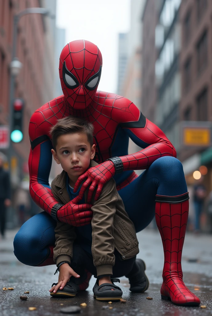 Create an image of spiderman with several animated children