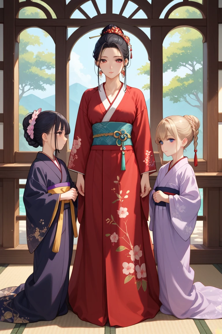 {{masterpiece, best quality, extremely detailed CG, unity 8k wallpaper, cinematic lighting}}, traditional Chinese ink painting,
traditional Chinese ink painting, 2 girls, 1boy, 2 women and a 1 boy sitting on a bench, aunt mother and son, with child, innocent boy, smiling mother and aunt, happy family,