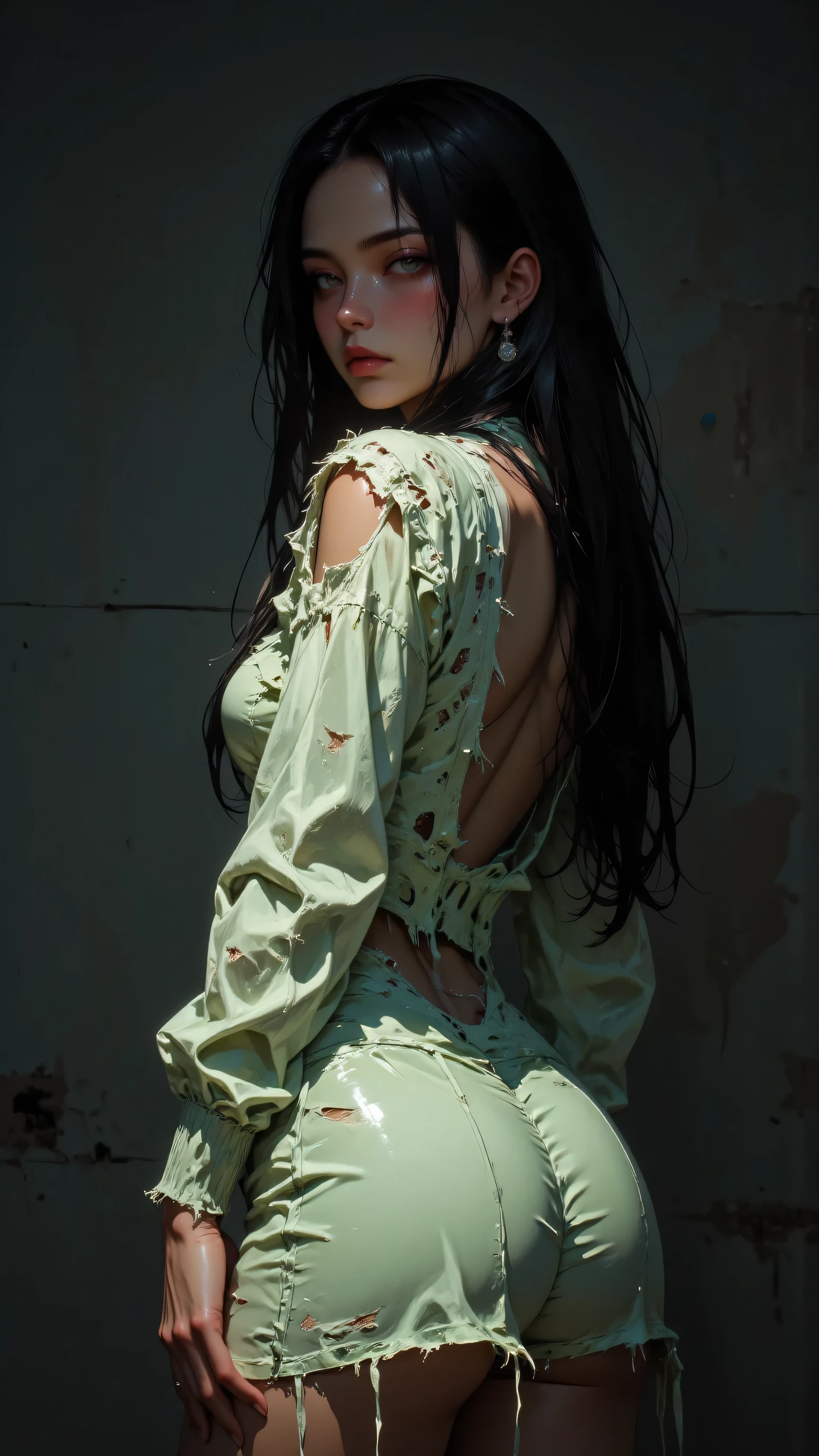 (best quality,4k,8k,highres,masterpiece:1.2),ultra-detailed,(realistic,photorealistic,photo-realistic:1.37),a sleeping young 11 year old girl, daughter of severus snape, in an abandoned school,dirty,full of garbage,alcohol bottles,and cigarettes,illustration,dark and gritty style,\(pokemon\), beanie, long hair, black hair, green eyes, black sleeveless shirt, orange scarf, red skirt, scarlet boots, body shape, medium