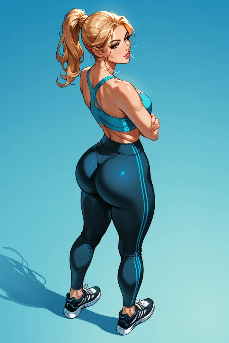 score_9, score_8_above, score_7_above, revision_ questionable , epiCPhoto, 1 , very sexy, lara_classic, , blonde hair, ponytail hair, dark brown eyes, yoga pants , yoga pants vermelho e top preto, standing in the gym, long legs, sneakers, huge round ass, thick, Alone, , flirt, look, sexy look, half-closed eyes, head tilt, full lips , lábios thicks, makeabove, Model test , pose sexy, ass view.
