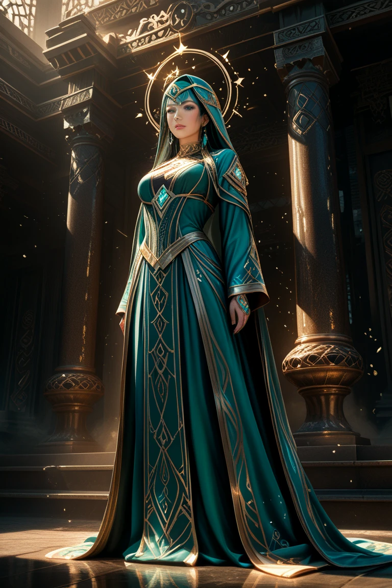 idade 30 anos, um close up de uma mulher em um vestido verde segurando um livro, render de mirabel madrigal, elfo bonito com vestes ornamentadas, personagem de fantasia hiperdetalhado, female cleric, pretty female cleric, Retrato de um mago feminino, Retrato da feiticeira feminina, uma bela feiticeira, beautiful sorceress female, elfo feminino bonito e elegante