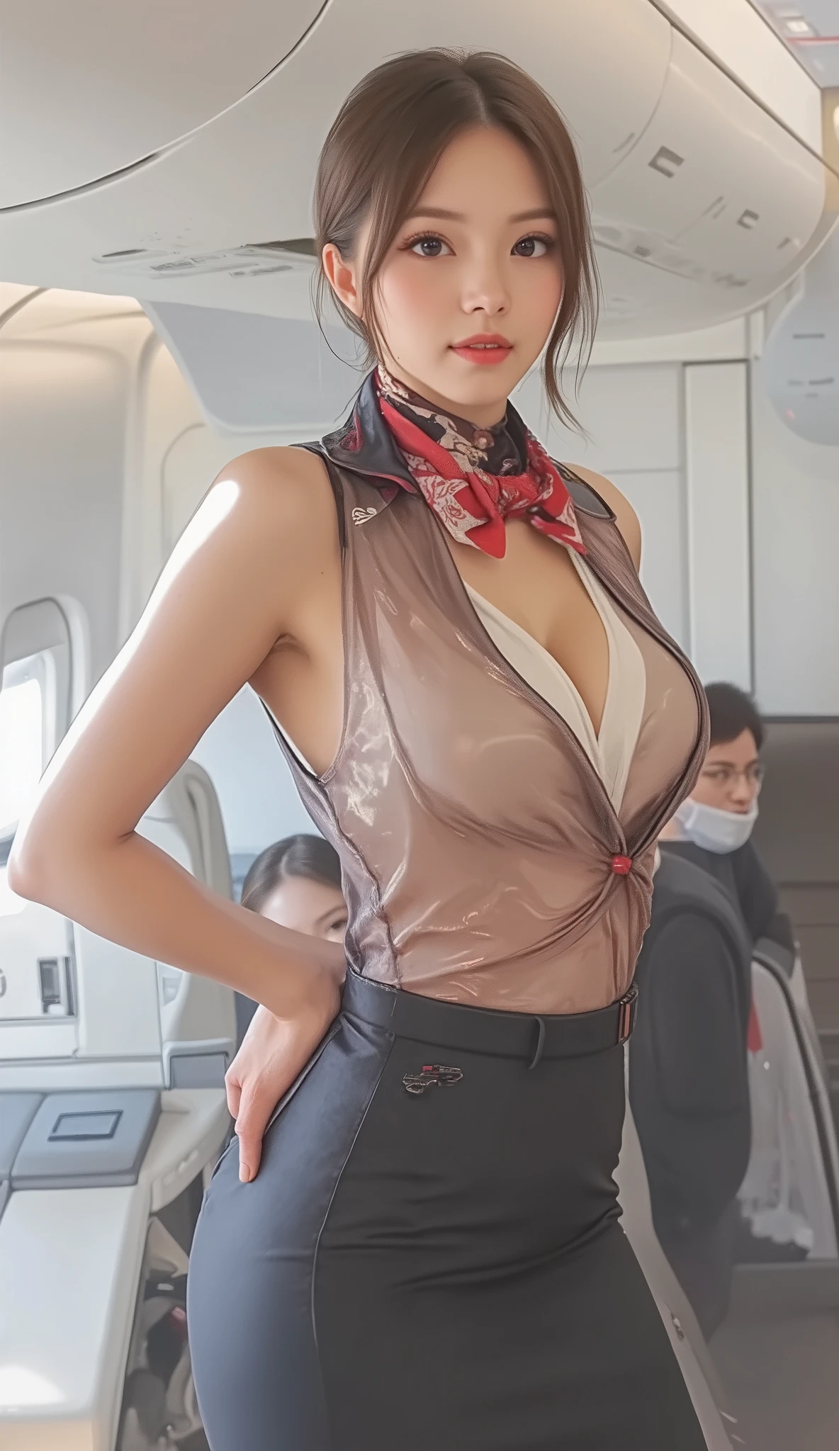 Highest quality，Ultra HD，(((whole body,with legs)))、(((Japanese flight attendant uniform 1.6))), (((Red striped tie, Tight Skirt，best-dressed uniform、Tekast, white formal short gloves,(黒のHigh heels), ((holding a mini microphone)),Japan CA，A small smile,白いTight blouse)))、((navy bowler hat 1.4)), White gloves, High heels、(Realistic:1.4)、(Surreal:1.4)、(Realistic:1.3)、 (Gentle lighting: 1.05)、32K、 One Woman、35-year-old woman、Realistic Lighting、Backlight、Facial Light、Ray Tracing、(bright:1.2)、(Improvement of quality:1.4)、 (Highest qualityのリアルテクスチャスキン)、Beautiful Eyes,delicate and elegant features, White blouse,Tight blouse,tight best-dressed uniform, (Show your body line beautifully:1.1),((Glowing Skin 1.4))、((Short bob with purple hair 1.5)),Korean Idol、Idol Pose、A small smile,blush,Beautiful actress、A proper woman,whole body, (((Small breasts))),(Perfect teeth alignment),narrow waist and hips,Beautiful feet,Full Shot)、(((charm、Embarrassing))),(eye shadow),((Red cheeks、Red lips)),Very beautiful night view、At night,A small smile,(((Full Shot)))、(((airport terminal background 1.5))),