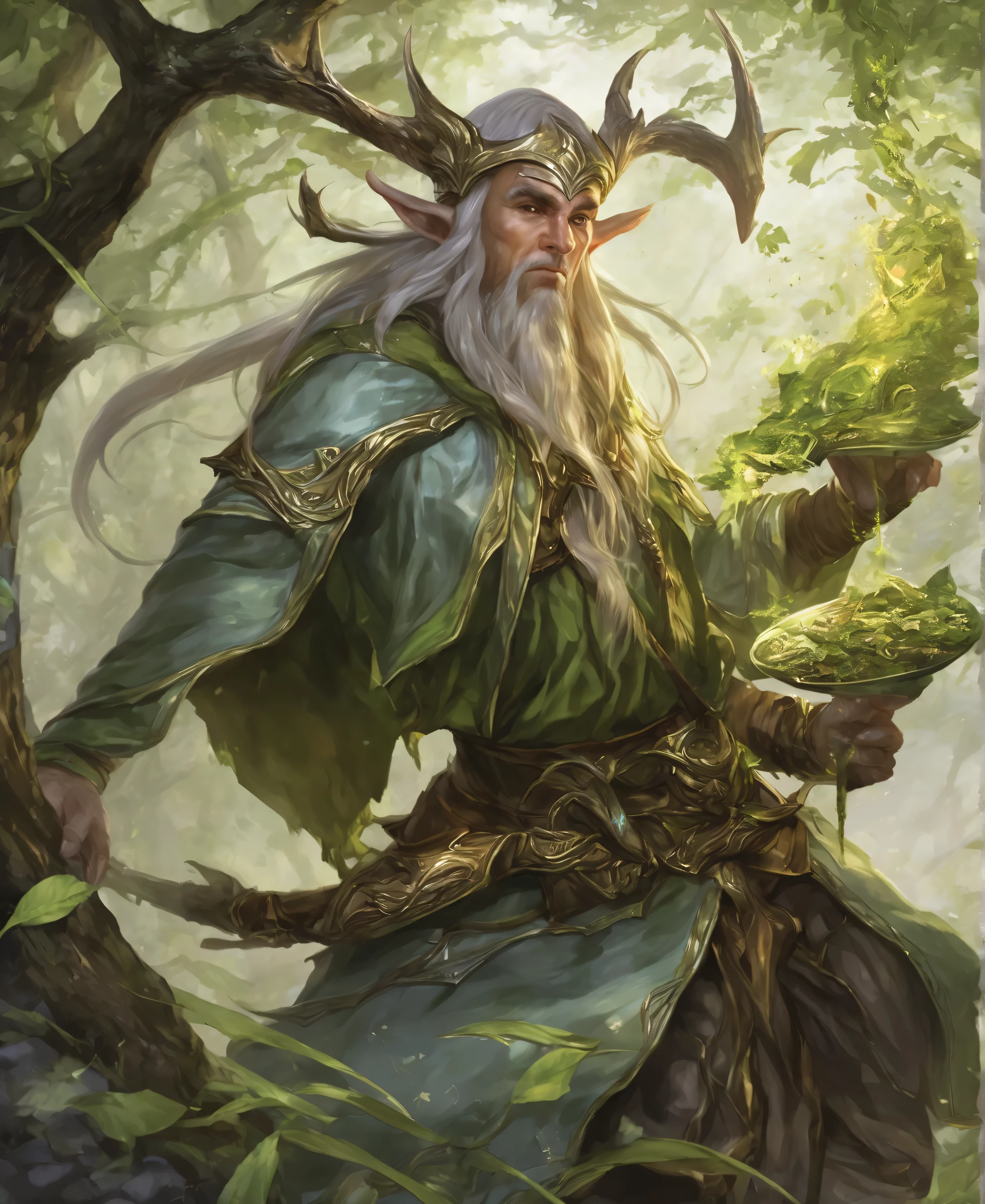 fantasy TCG creature card illustration: The Elven's Old Sage