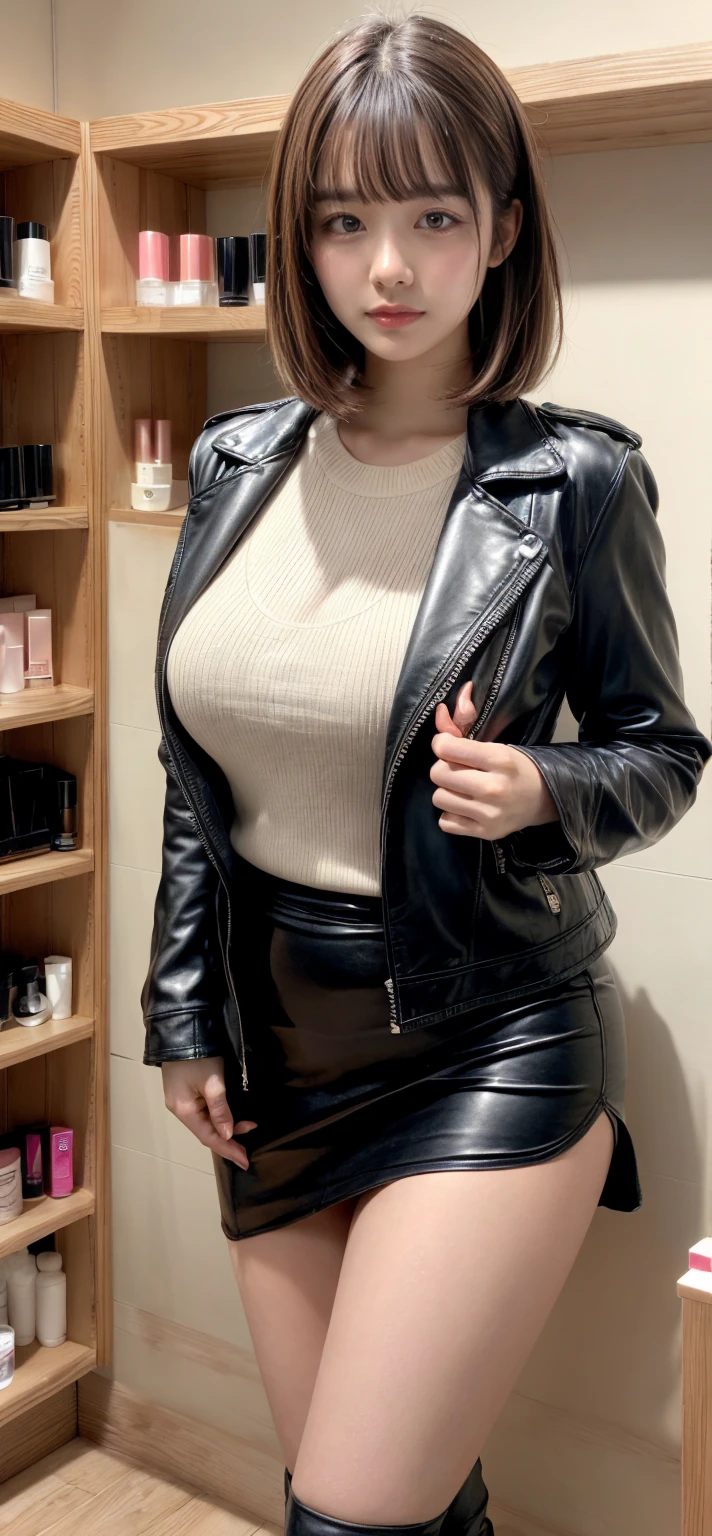 There is a woman in a black dress and a black jacket, Black jacket, vestindo couro, couro, very aesthetic leather jacket, couro preto, usando jaqueta de couro, usando uma jaqueta de couro, leather jacket, usando uma roupa de couro completa, ela usa jaqueta de couro, foto da roupa, jaqueta de couro preta, vestindo uma jaqueta preta extravagante, vestindo uma jaqueta preta, roupa preta