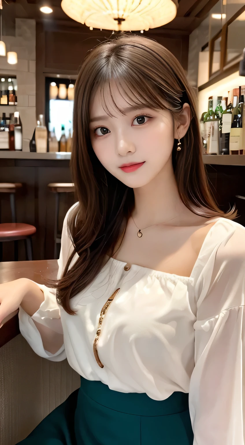 Araffe asian woman sitting at a bar with a glass of wine - SeaArt AI