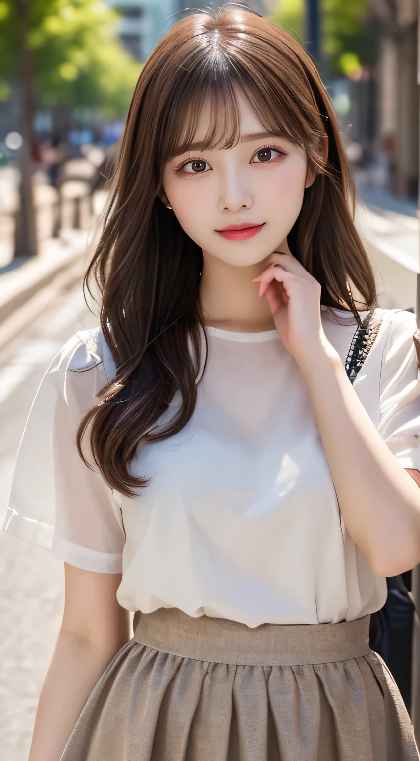 masterpiece、Top image quality:1.2、((beautiful young woman with))、Transparent skin:1.2、{A slight smil}、(kawaii)、Short sleeve knit、luxury hotel、depth of fields