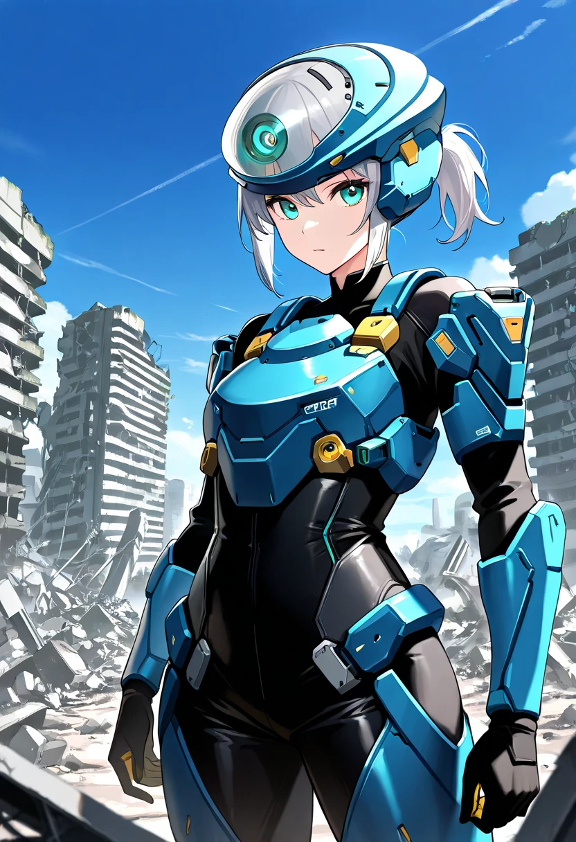 Science fiction, (obra de arte, melhor qualidade, ultra detalhado), ((cabelo multicolorido, Cabelo preto, cabelo azul)), olhos verdes, Sofrimento, (1 garota:1.6), Dynamic lanes, cores vibrantes, tecnologia, manga influence, quadrinho, pistola, Mechagirl, armadura completa, cabos, papel de parede extremamente detalhado, ((mechanical members)), inexpressivo, biomechanical, mecha