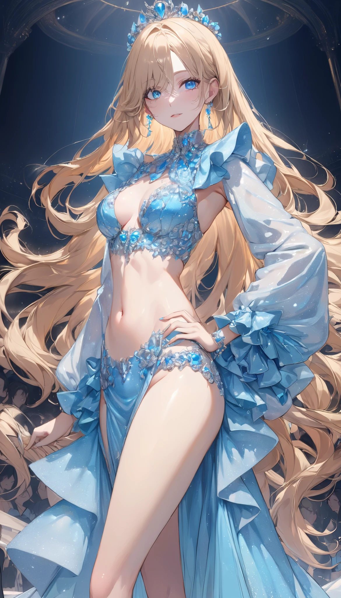 Hard NSFW, ((dark fantasy)), ((wavy hair, pale skin, long light blond hair),((light blue eyes)), freckles, on knees, warm light,( 16 years old),,Naked,busty,Glamour,Gorgeous,monochromes,erotic posing,Dynamic Posing,Arrange Pose,Dramatic,Cinematic,Detailed background, Dynamic Angle,From the angle of the film,Gothic background, Dark fantastic view,Best Quality,masutepiece,8K,The ultimate detailed dark background, Top image quality、RAW photography、超A high resolution，cropped shoulders, overall look is very erotic、Shot for one person only, model shoot, Large round chest, Beautiful Eyes of Details、Very slender eyes、Beautiful eyelashes、Very slim physique, with blush cheeks, black bra and panties