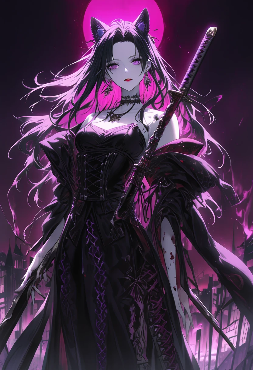 score_9, score_8_up, score_7_up,   1girl, necromancer, dark robes, gloves, thighhighs, dark veil, purple hair, purple eyes, black eyeshadow, black lipstick, in a graveyard BREAK burning crosses, shovel, undead arms coming out of the ground, black flowers, gothic, horror, dynamic view,  Concept Art,   expressiveh,   