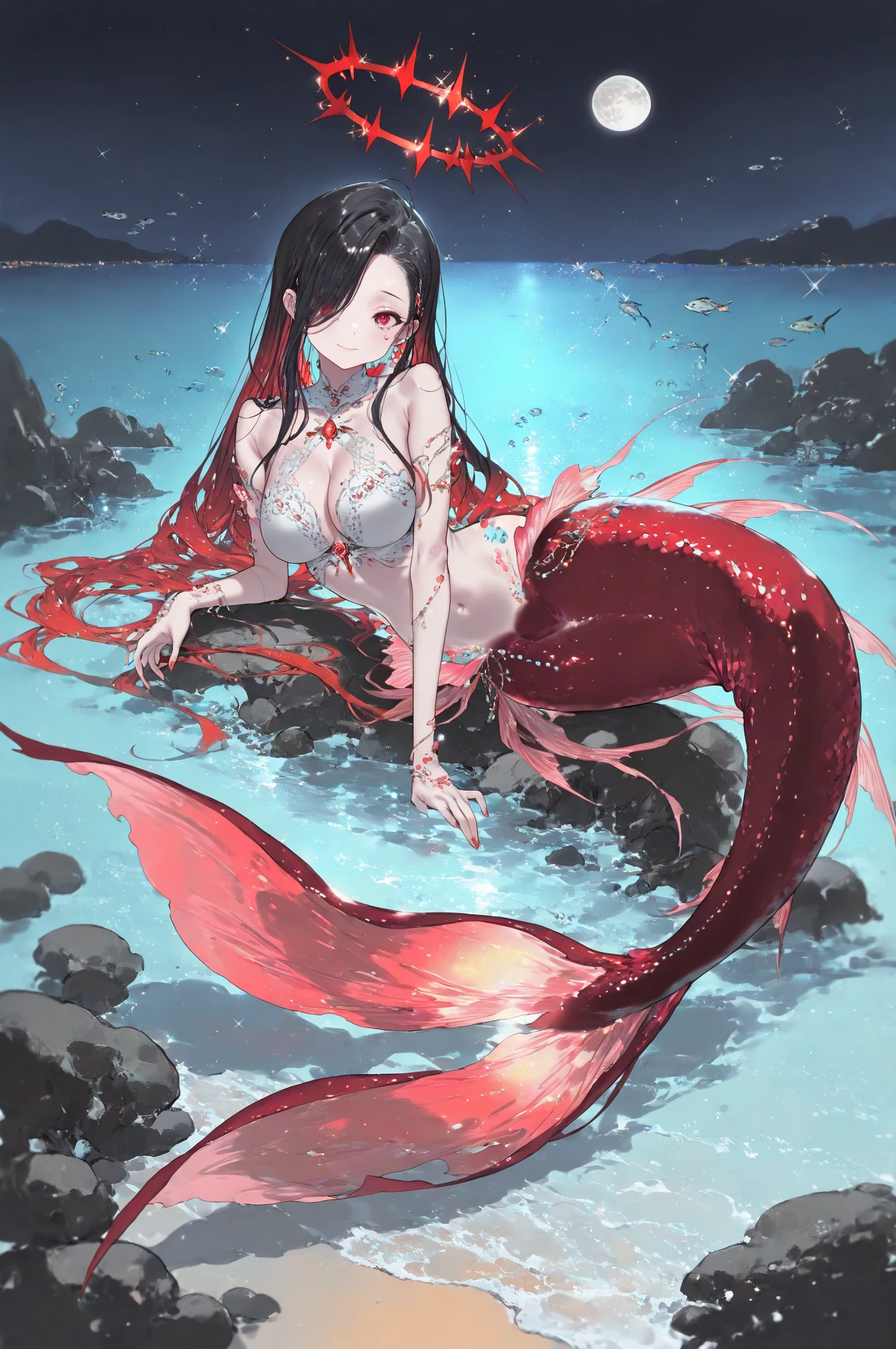 Merman woman of the seas, Unripe, Mermaid tail, sensual sexy, in the deep sea, pose movement, cores Unripes, esUnripeado