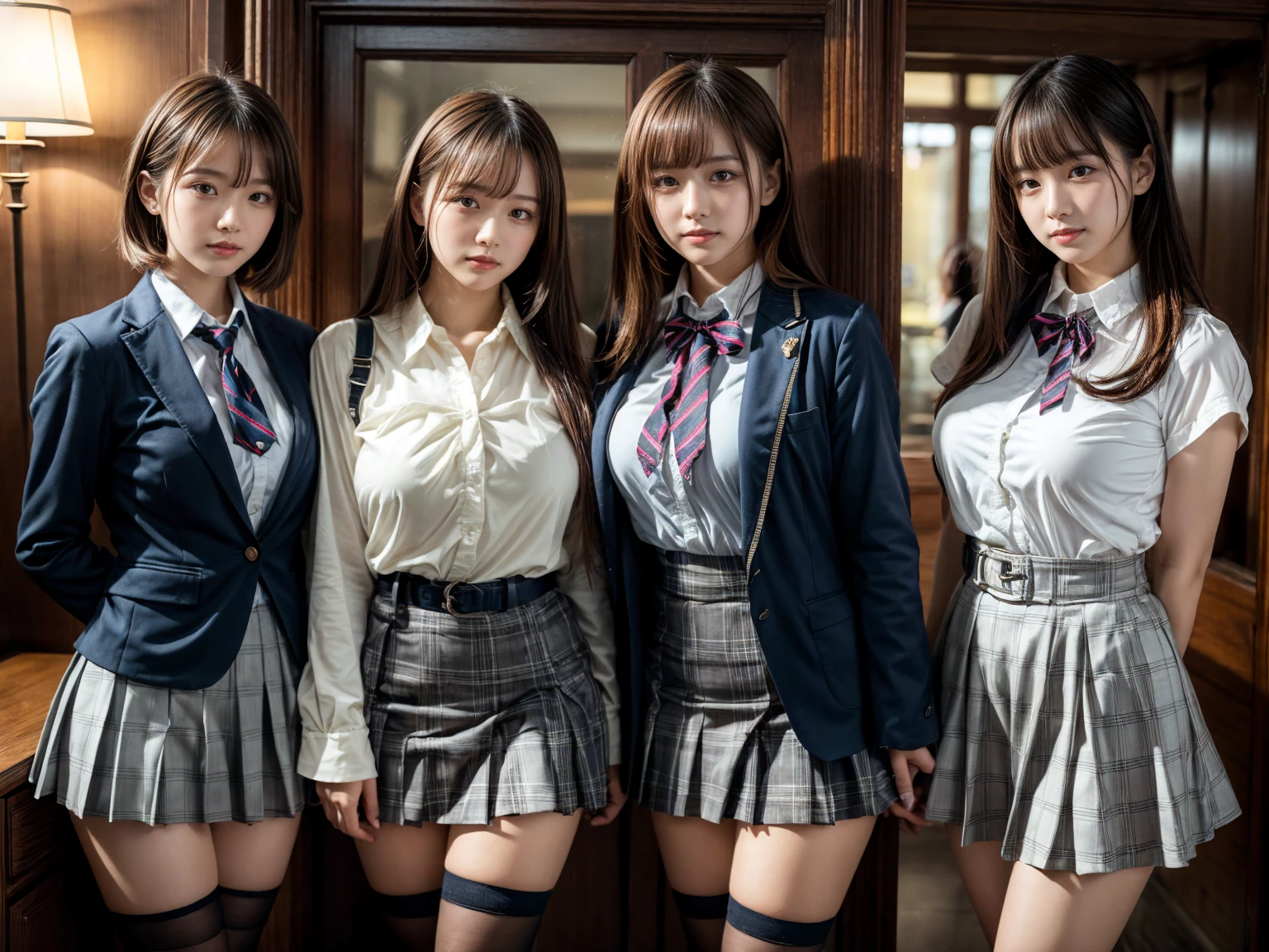 {{,Caucasians}}, looking at viewert, hazel eyes, The is very detailed, medium, brown hair, aerodrome, Stewardeslue blazer, tiese, blue skirtidskirt, pencil skirtlue high heels, cheerfulnesest quality at best, high qulity, extremely detailed anime screencap, {{{crowed, multipel Girls, thousands of sisterillions of sisterillions of sisters, clone, Doppelganger, Match outfitatching hairstyle}}}}, full bodyesbian