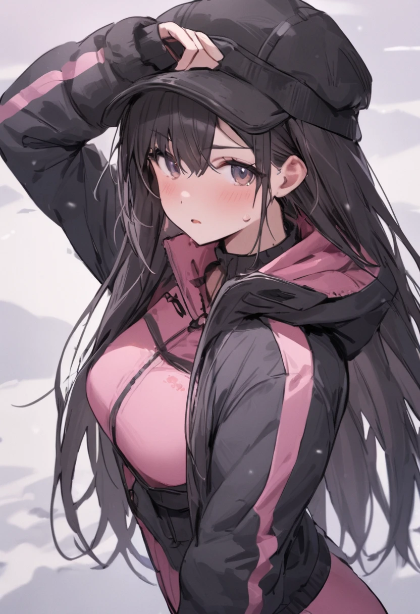mastute piece,Best Quality,insanely detailed,8k cg,nsfw,
(shoot upper body:1.3),
(1girls:1.3),standing,looking at viewr,body in front,both arms behind back,(ski-wear:1.3),(bare breasts:1.2),(bare nipples:1.2),
break,
blush,shy,(ecstasy face),(trembling:1.2),break,(light black hair:1.3),
break,
perfect breasts,perfect teats,(open mouth:0.9),(large breasts:1.2),
(ski-slope,snow)、スキー場、