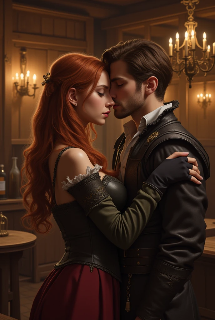 beautiful detailed Kate Beckinsale, busty, wearing a corset, frilly Victorian skirt, lace bodice, redhead with braided pigtails, intricate details, photorealistic, cinematic lighting, highly detailed, 8k, masterpiece, digital art