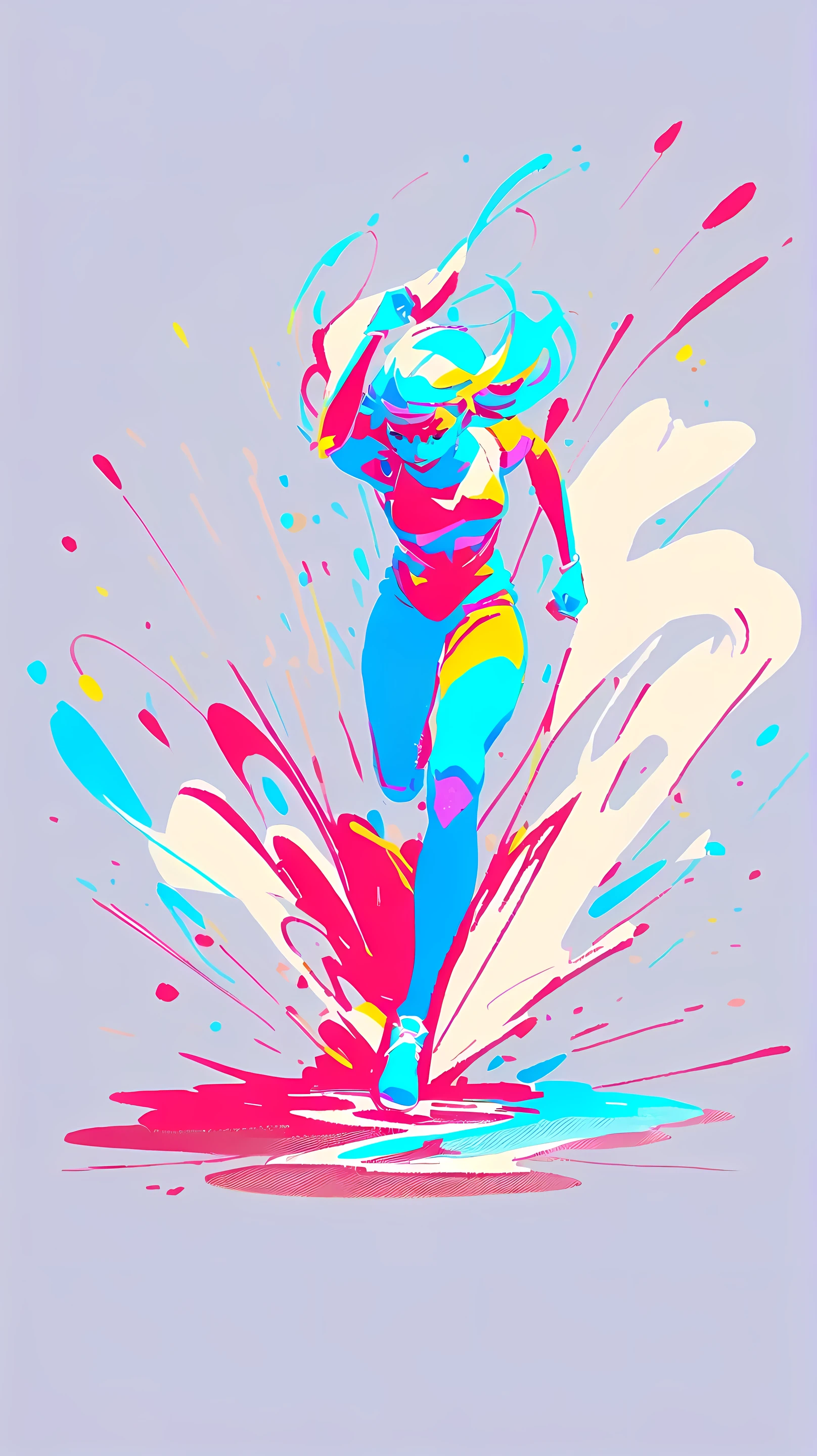 1 girl,  Athletes、 olympics、running, full body shot, large sky,,, A line drawing, flat illustration style with thin lines and only three colors, drawing art,,,vivid colored, Limited Palette, flat color, divided brushstroke, Impressionism, stippling, Pointillism, printing dots, printing noise, halftone style chromatic aberration, graphic design, modernism, (Masterpiece), (High detail), (Best quality), 8k, 4K,  Ultra HD, (((3d))), Delicate and Beautiful art, 