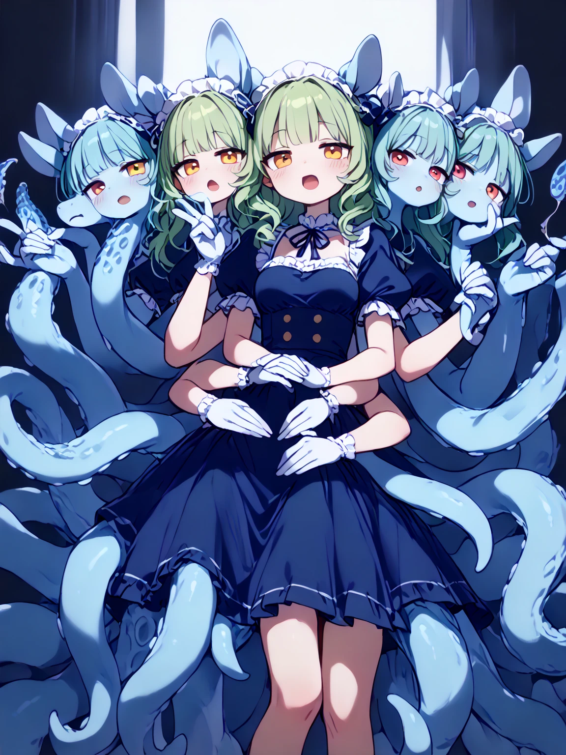 young girl, two girls, lesbian, girl kisses girl, girls sex goo queen, Short silver hair, Blue eyes, body in black tight latex, body covered with black mucus, orgasm, masturbation, lies in black goo , drowning in black goo , a lot of black goo , girls swallow black goo , masturbates with mucus