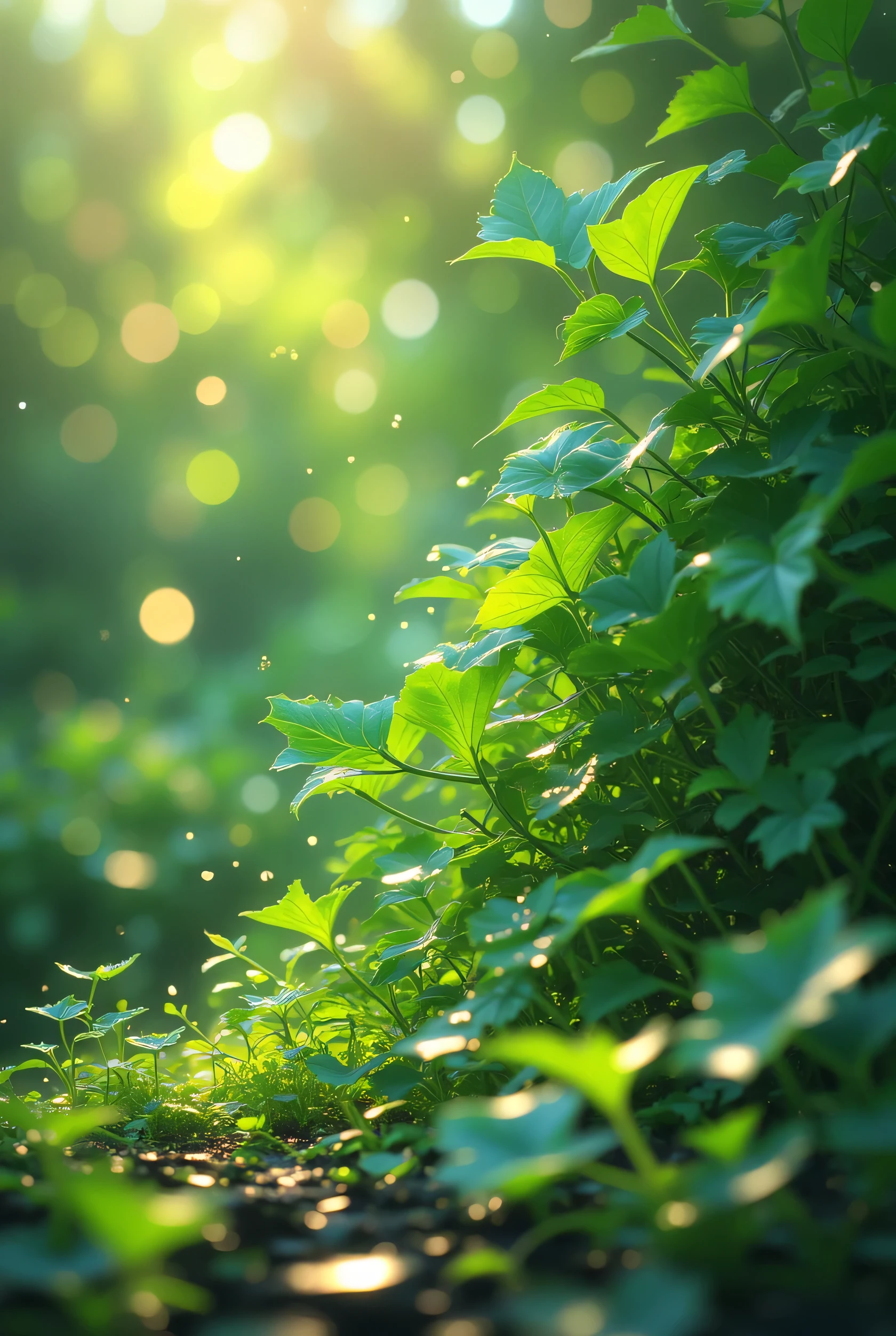 Green leaves, ivy, fresh, dew, moist
