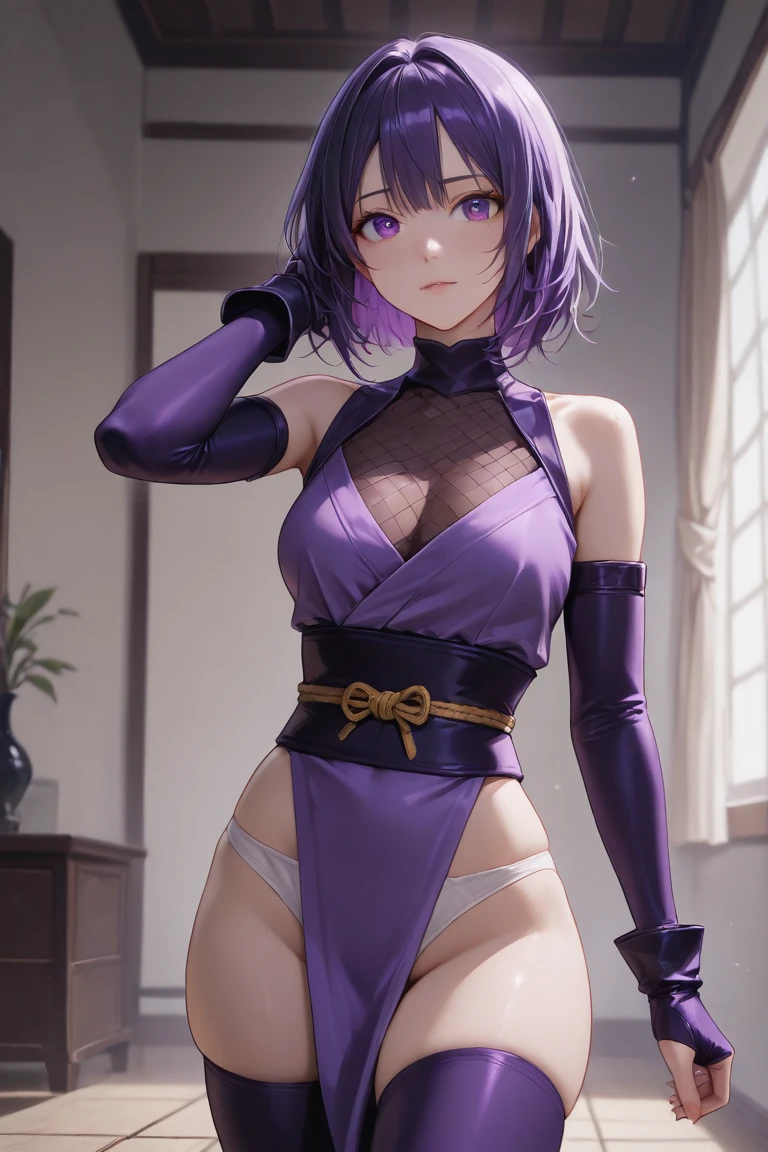 yoruichi shihouin, ((detailed eyes:1.2)), wearing miko outfit, nsfw, sexy, sensual, sleeveless, sideboob, masterpiece, top quality, best quality, official art, beautiful and aesthetic:1.2), extreme detailed, colorful, highest detailed