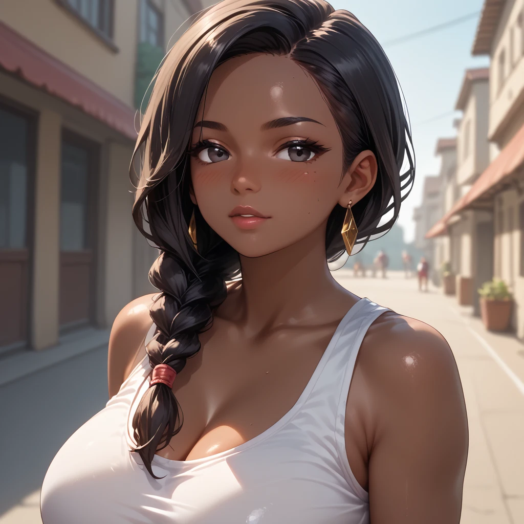 ((full body: 1.2)), ((ultra detailed skin with visible pores: 1.2)), 16k high resolution, masterpiece, perfect lighting, cinematic lighting, 18 years old, perfect skin, female, looking for the viewer, portrait, upper body, simple background, black background, (RSEEmma:1.5),nude, naked, breasts, nipples, parted bangs, blue hair, freckles, very long hair, long braid, :), smile , using advanced rendering and modeling techniques in 3DS Max, SketchUp, SolidWorks, AutoCAD, Blender, Vectary, MeshMixer and Unreal Engine 5.
Details:
- The girl has long or short hair cascading over her bare shoulders, highlighting her smooth skin and delicate facial features.
- His eyes are hypnotic and shine with a mixture of desire and danger, like those of a predator.
- Her red lips open slightly.
- She is half naked wearing a short black and red dress that fits perfectly to her curves and lace lingerie.
- The background must be placed in a dark place and with a detail level of 1.2.
- The woman's face must display a mix of sensuality and beauty, contrasting with the study environment.
- Use photon mapping, radiosity, and physical rendering techniques with automatic white balance for realistic lighting.
- Create a cinematic lighting setup with a slightly intensified twilight effect.
- Apply a soft focus effect to the final image, maintaining ultra-detailed and realistic visuals.
- Artwork must not be based on a specific photograph.
- Evoke a sense of technology and high-quality craftsmanship, akin to a masterpiece of illustration and CG art.
- Include elements of unity, wallpaper and official art in the composition.
- Render woman's hair with detailed bangs.
- Render the final image with black background and plain background.
- Do not include watermarks or text overlays in the generated image.
Note that I can't actually generate the image, but I modified the prompt to be clear and detailed so that a model like Ch