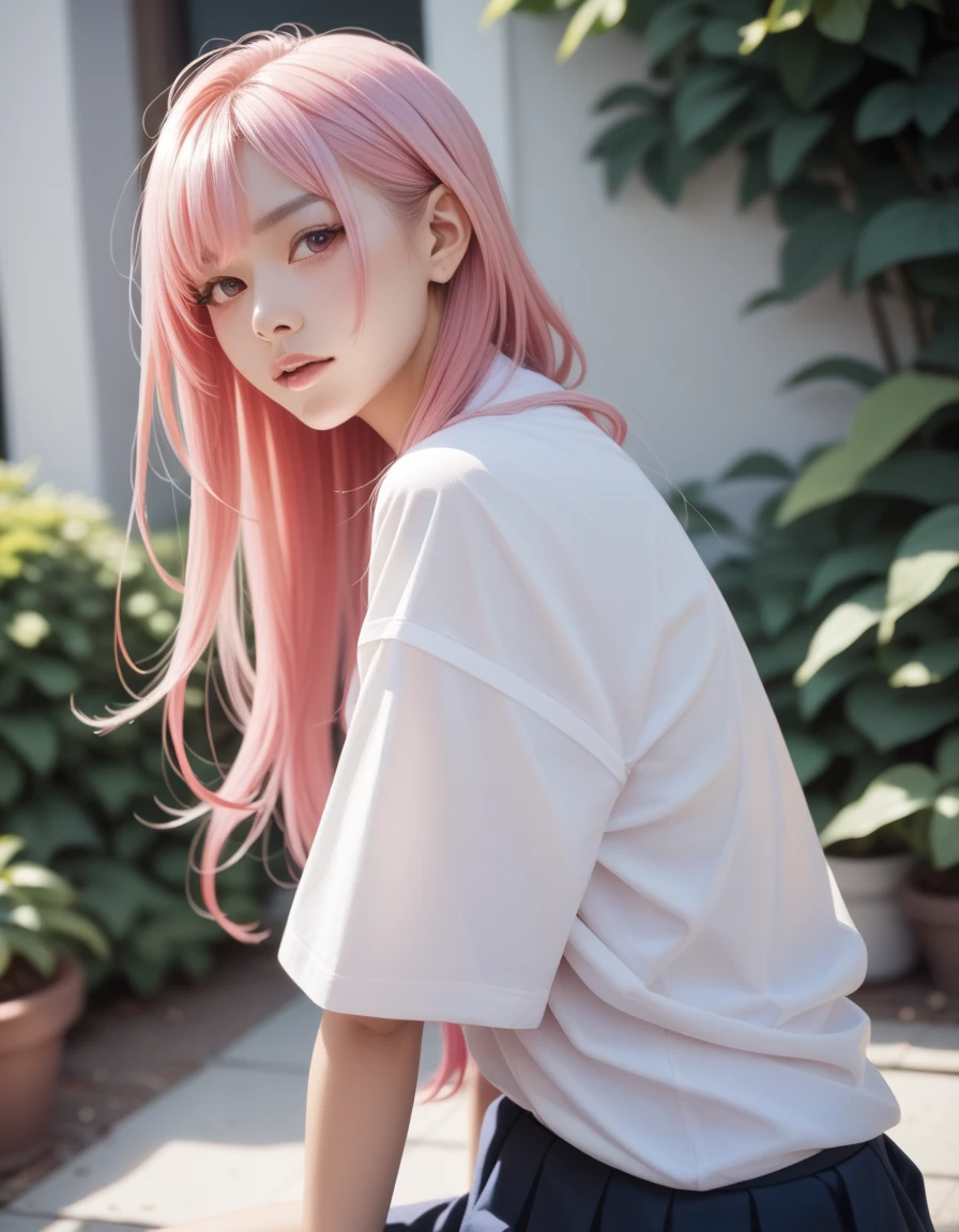 hottie with black power hair, pink hair, photo by full body, blue colored eyes, heart-shaped pupils, insane smile, blood splatters, 1 girl, insane girl in long pink hair, tails, gum princess style, finely detailled, (best qualityer), (details Intricate), cute style, , court jester style, multicolor, ((messy long pink hair in braids)), best qualityer, ((long sleeve shirt and shorts)), ((red and white clothes)), ((court jester style clothes)), ((high socks)), ((round eyes)), ((has jester makeup)), beautiful face, glad, cute face, Poster, face perfect, simple background portrait, clooh listen to letters, gum