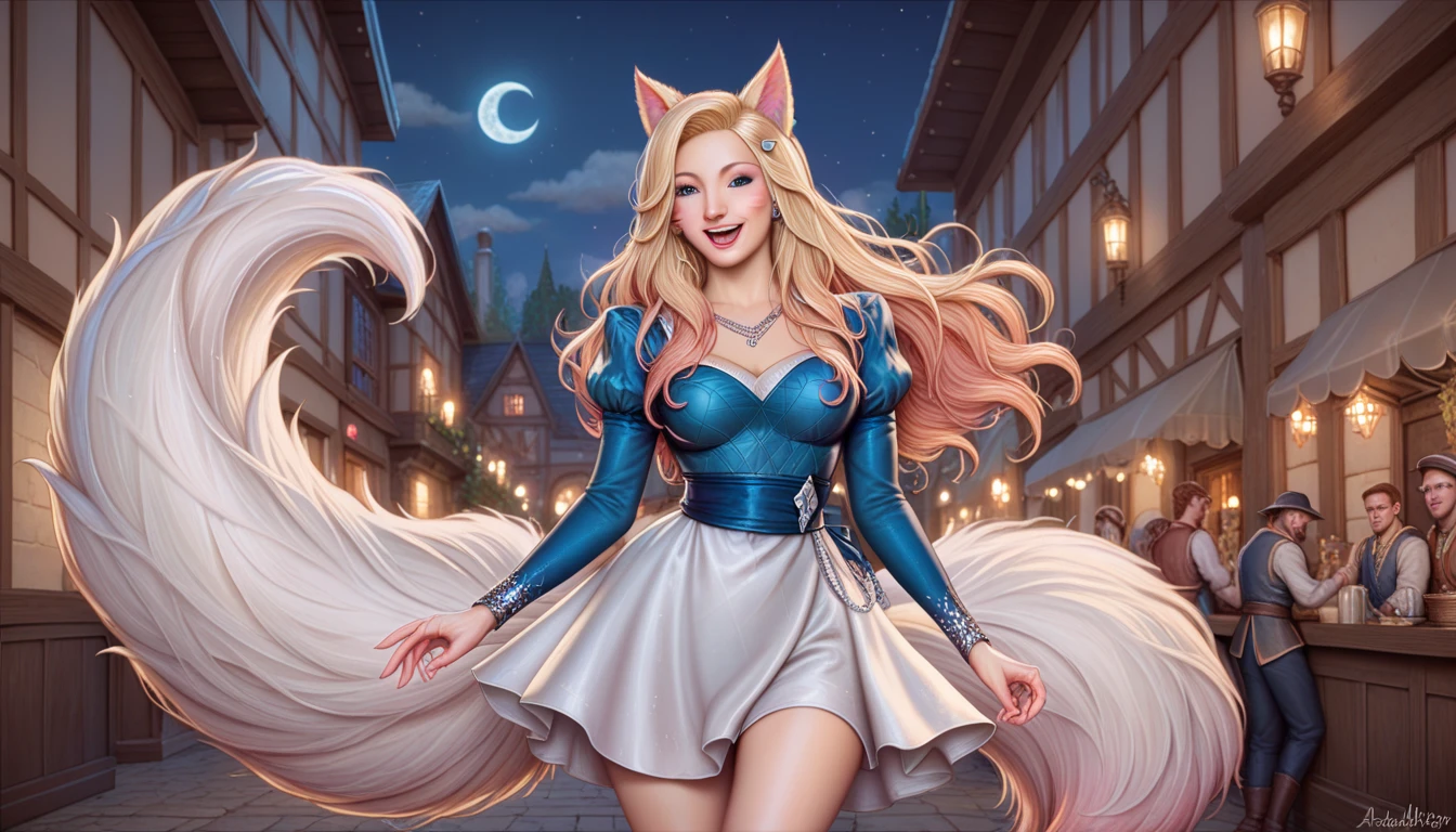 when is today, fluffy tails, shabby Ahri, happy Ahri, dressed, is worth, at night, medieval style