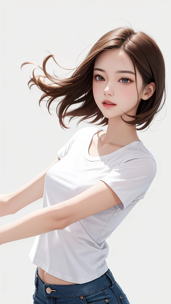 (Ultra Realistic), (Illustration), (Increased Resolution), (8K), (Extremely Detailed), (Best Illustration), Beautiful and cute woman with white and smooth skin, fit and thin body, red cheeks, wearing a sports shirt blue, Clean face, smiling and graceful facial expressions, Korean model girl.