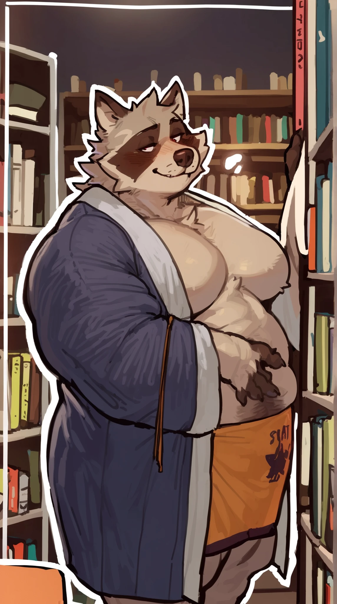 highest res, fox, anthro, 4 fingers, most realistic detailed accurate blurred background, male aged in mid 40's, average body, average bodied anthro, average bodied male, tail, standing and reading book in most realistic detailed accurate library, solo, by dramamine, by nanoff, by minedoo, by dream_and_nightmare, by horrorbuns, slightly fluffy most detailed multi tone fox fur, full body view, most realistic most detailed fox fur pattern, colors, and markings, bottomwear, most calm relaxed casual face, dynamic most calm casual relaxed pose, frontal view, front facing view, american, suburban, tall most sexy slightly chubby average body, fully concentrated on book, closed mouth, most detailed medium sized dark nipples, nipple tips and areolas, most detailed small pecs and moobs, most detailed small belly, most realistic body proportions, wearing most detailed most tough and manly masculine plain underwear, most detailed shortest fox hair, most detailed shortest most tough and manly masculine hairstyle, indoors, open eyes fully concentrated and focused on book, detailed dark pupils fully focused and concentrated book, hdr, 8k, daddy, dad bod, dilf, belly overhang, most detailed deep navel, slightly hairy body, most detailed short happy trail, an14, e621, best anatomy, best ergonomics, afternoon, most detailed short chest and belly hair, most tough and manly masculine male, looking at book,