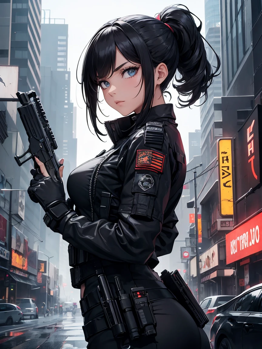Anime girl with gun sitting on a bench in the city at night, female cyberpunk anime girl, Cyberpunk Anime Girl, badass anime 8 K, jet black haired cyberpunk girl, Cyberpunk Girl, cyberpunk 2 0 y. o Model girl, cyberpunk anime girl in hoodie, anime cyberpunk art, cyberpunk beautiful girl, an oppai cyberpunk, cyberpunk anime art, Digital Cyberpunk Anime Art, anime cyberpunk