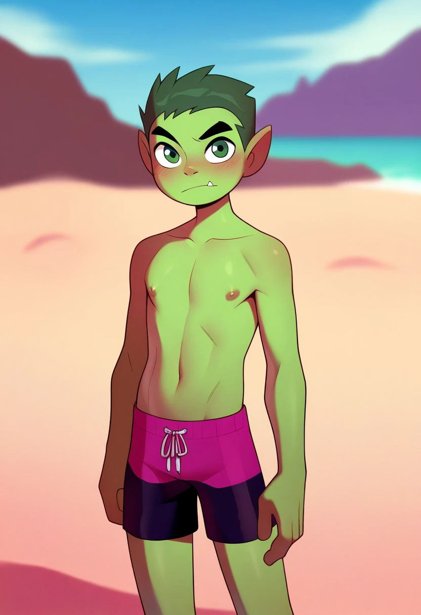 riley fairfeather, 18, solo, 1 girl, selfie, beach, topless, standing in water, white panties, wet panties, cameltoe, freckles, small breasts, brown nipples, dark skin, dark-skinned female, purple eyes, short hair, green hair, multicolored hair, very short hair, black hair, undercut, gradient hair, two-tone hair, ear piercing, nose piercing, exposed intimate parts, flustered, her first nudes, added cute pink filter, kawaii, super cute, nervous smile, adorable, masterpiece, best quality, 4k ultra hd,