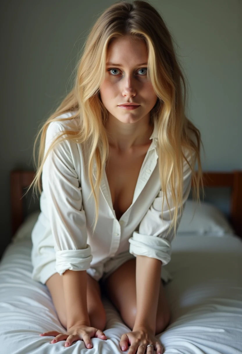Jessica, homemade photo,grainy,dark lighting,amateur photo,(instagram picture), wearing a white tank top and a shorts jeans, bedroom at the background,